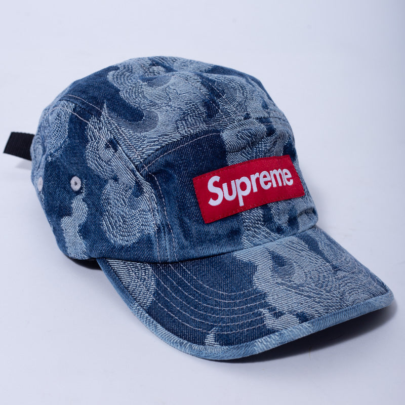 Bone Supreme Flames Jacquard Denim Camp Washed Indigo